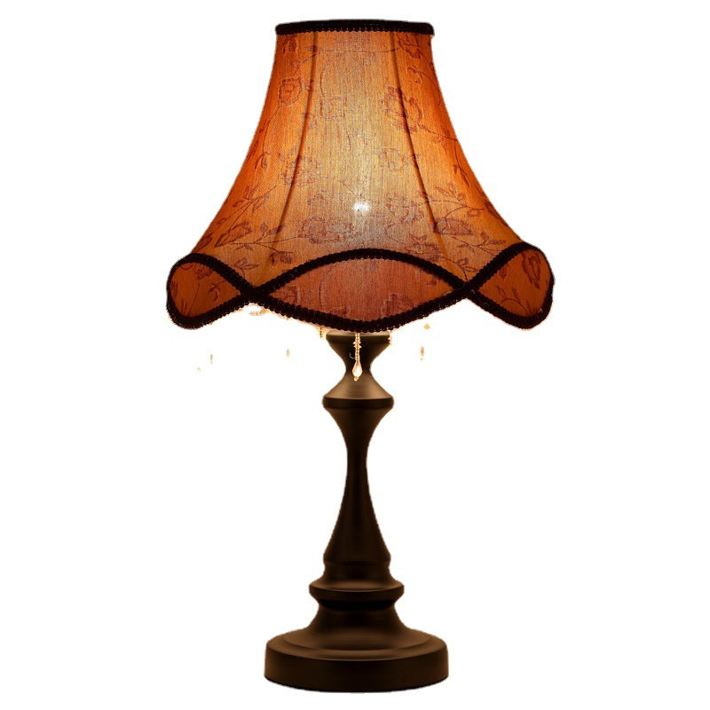 Modern Shabby Chic Flower Pattern Lace Fabric Tassel Round Shade 1-Light Table Lamp For Bedroom