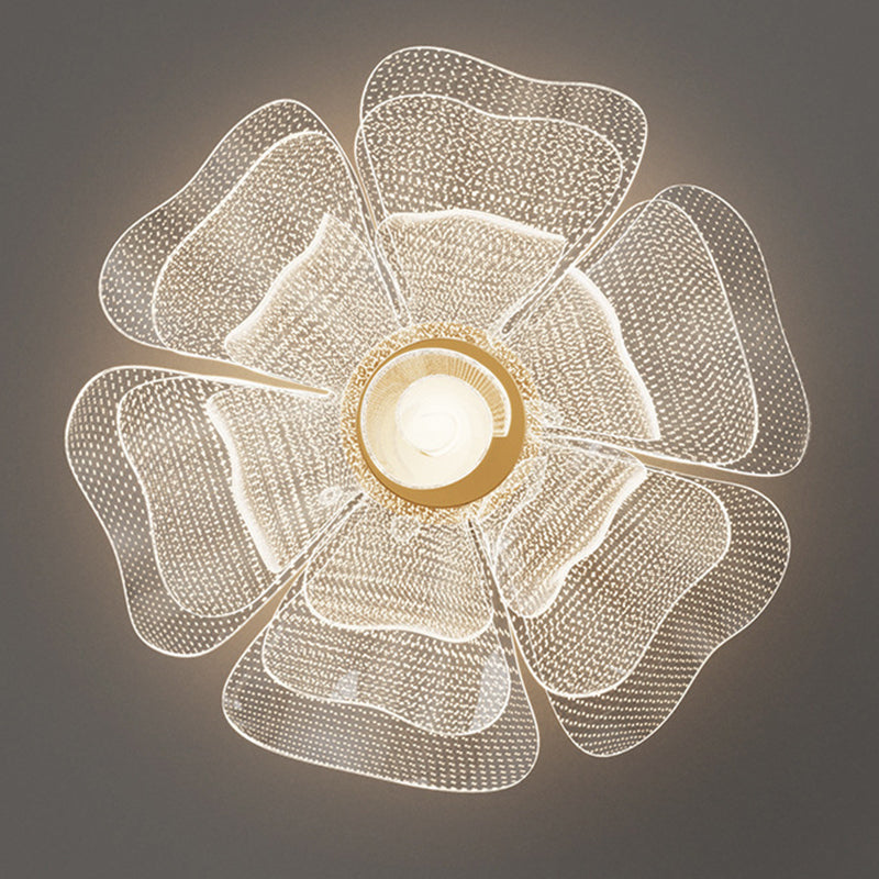 Modern Luxury Flower Petal Dome Iron Acrylic LED Flush Mount Ceiling Light For Bedroom