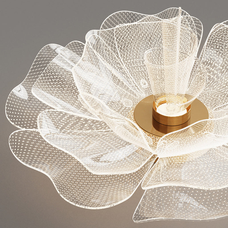 Modern Luxury Flower Petal Dome Iron Acrylic LED Flush Mount Ceiling Light For Bedroom