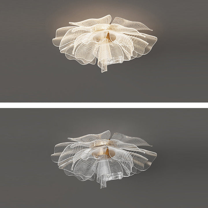 Modern Luxury Flower Petal Dome Iron Acrylic LED Flush Mount Ceiling Light For Bedroom
