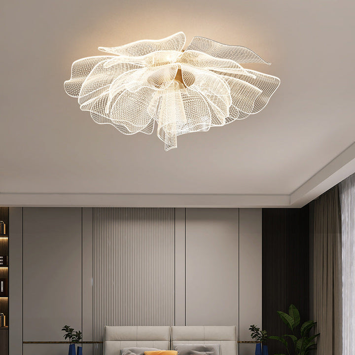 Modern Luxury Flower Petal Dome Iron Acrylic LED Flush Mount Ceiling Light For Bedroom