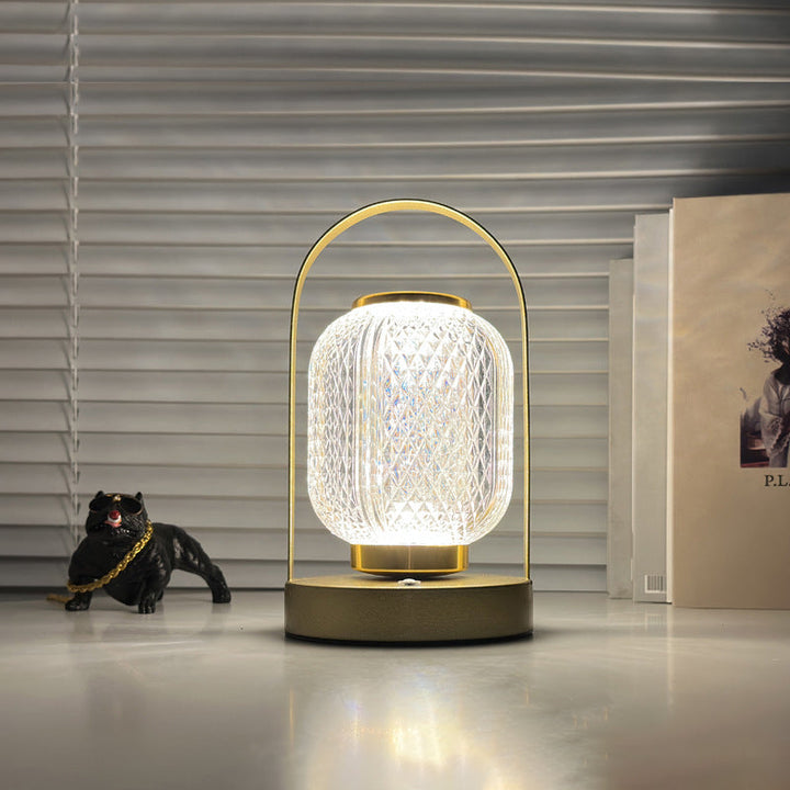 Modern Minimalist Handheld Cylindrical Iron Acrylic LED Table Lamp For Bedroom