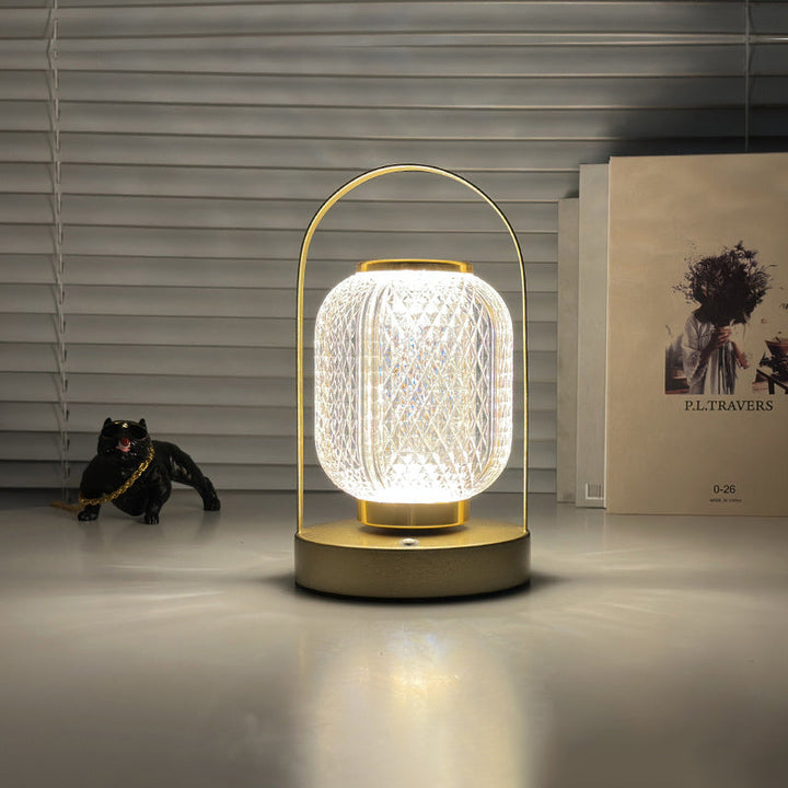 Modern Minimalist Handheld Cylindrical Iron Acrylic LED Table Lamp For Bedroom
