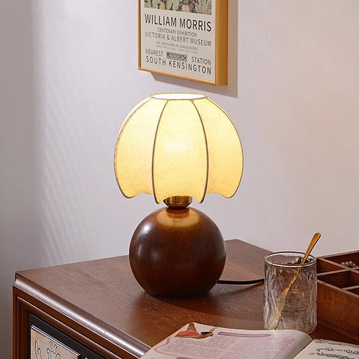 Traditional Vintage Round Oval Wood Fabric 1-Light Table Lamp For Bedroom