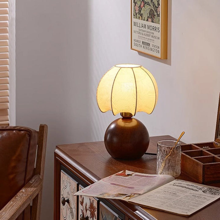 Traditional Vintage Round Oval Wood Fabric 1-Light Table Lamp For Bedroom
