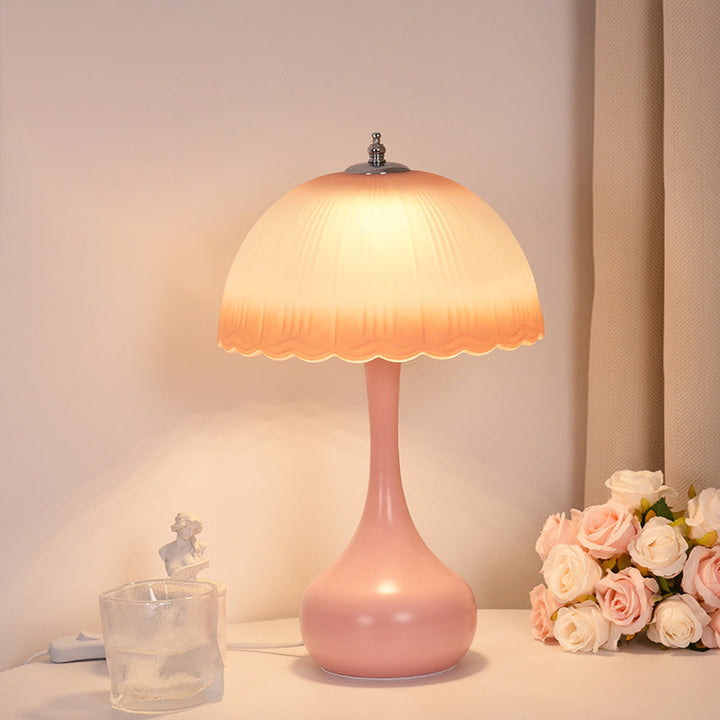 Traditional French Dome Glass Iron LED Table Lamp For Bedroom