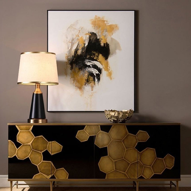Modern Luxury Cylinder Metal Fabric 1-Light Table Lamp For Bedroom