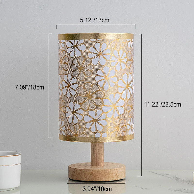 Contemporary Nordic Cylinder Solid Wood Fabric LED Table Lamp For Bedroom