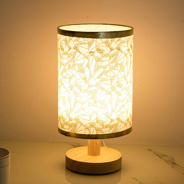 Contemporary Nordic Cylinder Solid Wood Fabric LED Table Lamp For Bedroom