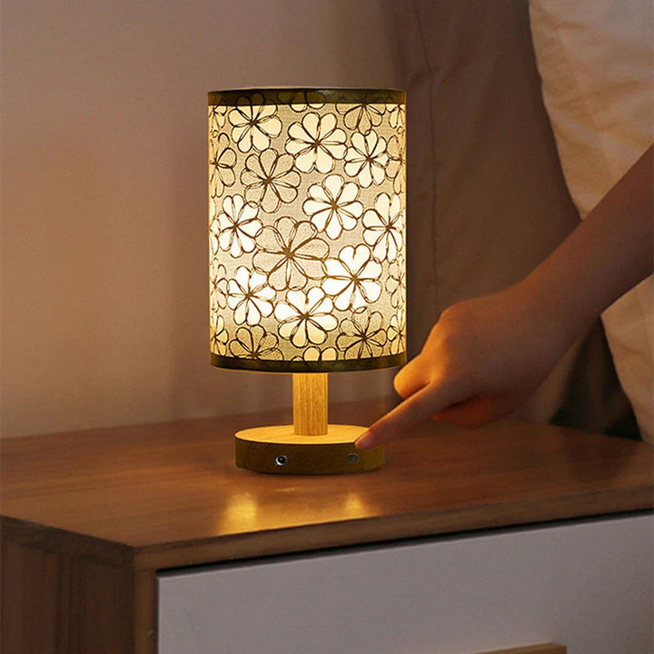 Contemporary Nordic Cylinder Solid Wood Fabric LED Table Lamp For Bedroom
