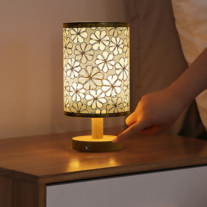 Contemporary Nordic Cylinder Solid Wood Fabric LED Table Lamp For Bedroom