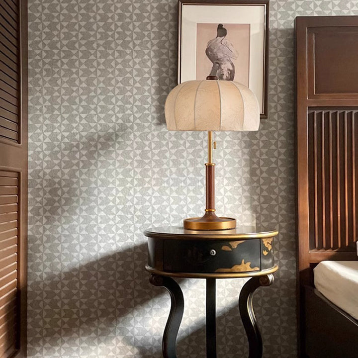 French Dome Table Lamp – 1-Light Ash Wood &amp; Metal Base with Fabric Shade for Bedroom
