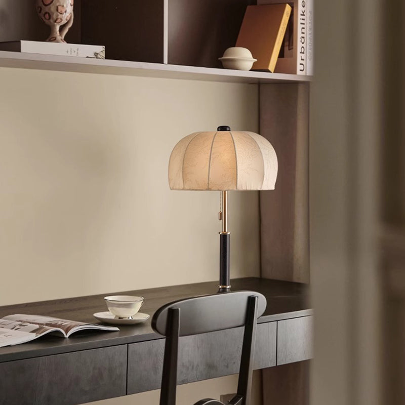 French Dome Table Lamp – 1-Light Ash Wood &amp; Metal Base with Fabric Shade for Bedroom