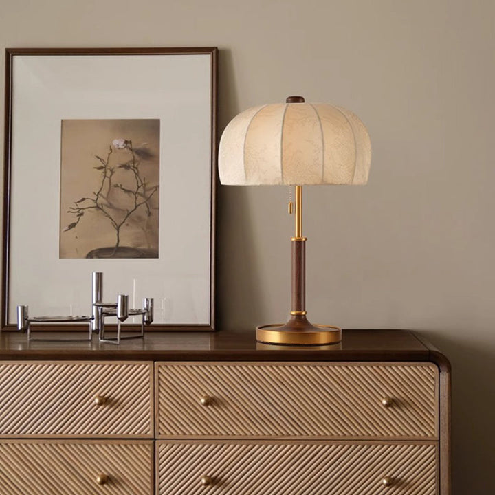 French Dome Table Lamp – 1-Light Ash Wood &amp; Metal Base with Fabric Shade for Bedroom
