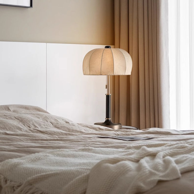 French Dome Table Lamp – 1-Light Ash Wood &amp; Metal Base with Fabric Shade for Bedroom