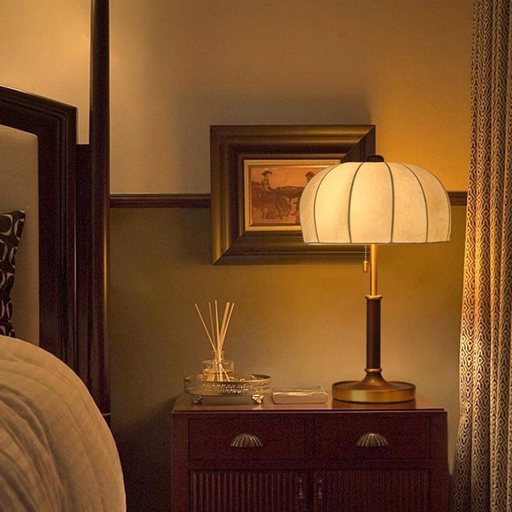 French Dome Table Lamp – 1-Light Ash Wood &amp; Metal Base with Fabric Shade for Bedroom