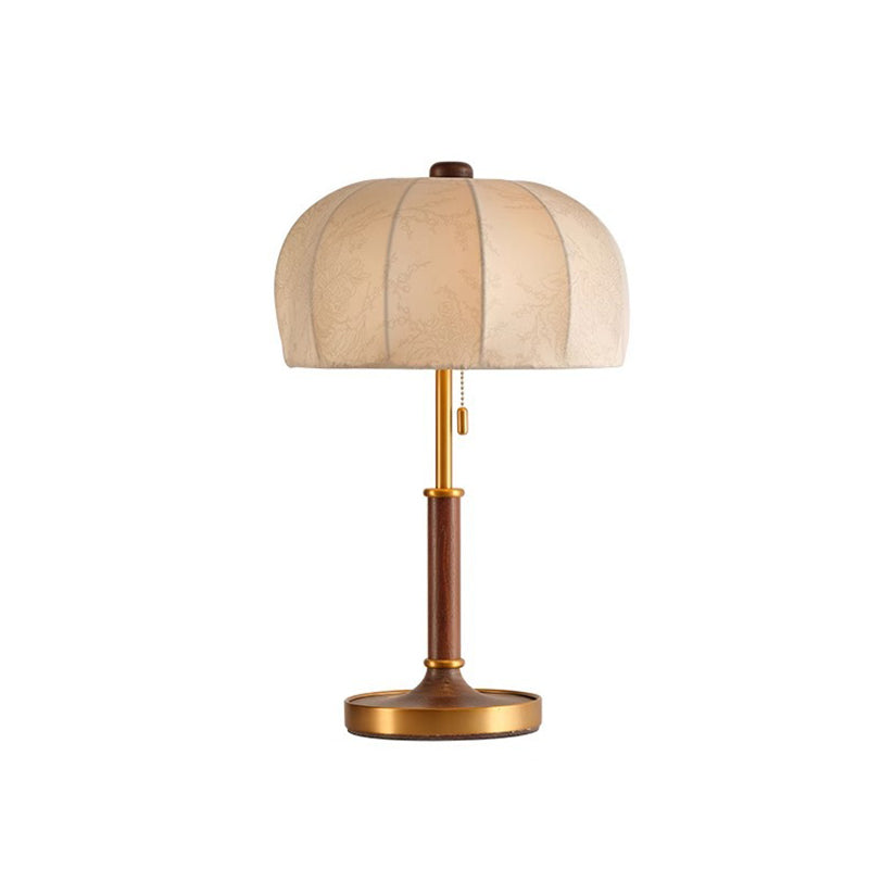 French Dome Table Lamp – 1-Light Ash Wood &amp; Metal Base with Fabric Shade for Bedroom