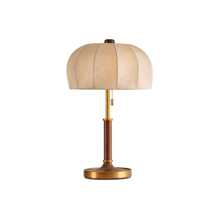 French Dome Table Lamp – 1-Light Ash Wood &amp; Metal Base with Fabric Shade for Bedroom