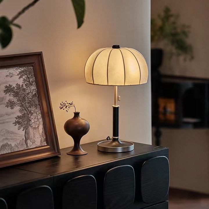 French Dome Table Lamp – 1-Light Ash Wood &amp; Metal Base with Fabric Shade for Bedroom
