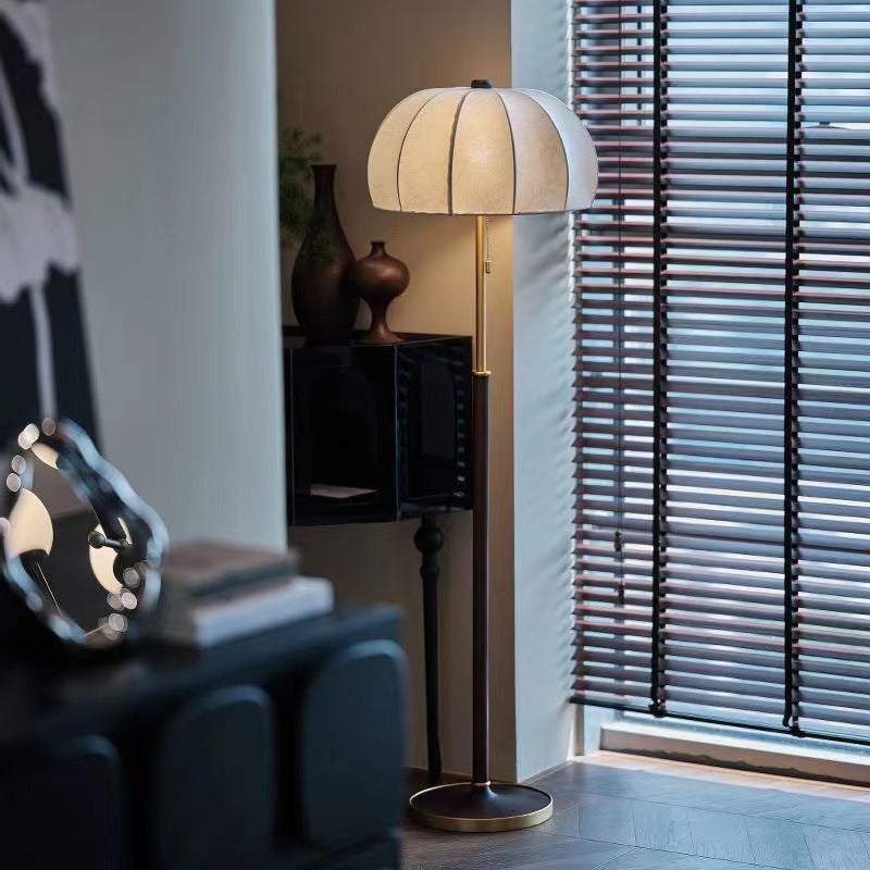 French Dome Table Lamp – 1-Light Ash Wood &amp; Metal Base with Fabric Shade for Bedroom