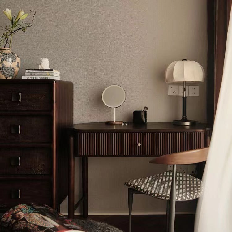 French Dome Table Lamp – 1-Light Ash Wood &amp; Metal Base with Fabric Shade for Bedroom
