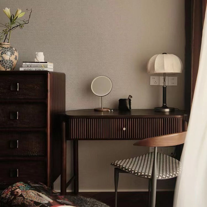 French Dome Table Lamp – 1-Light Ash Wood &amp; Metal Base with Fabric Shade for Bedroom