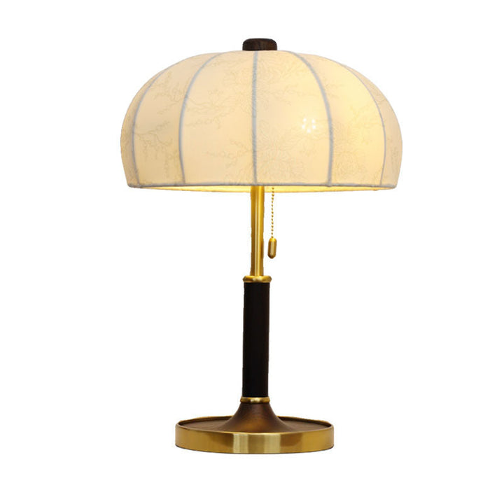 French Dome Table Lamp – 1-Light Ash Wood &amp; Metal Base with Fabric Shade for Bedroom