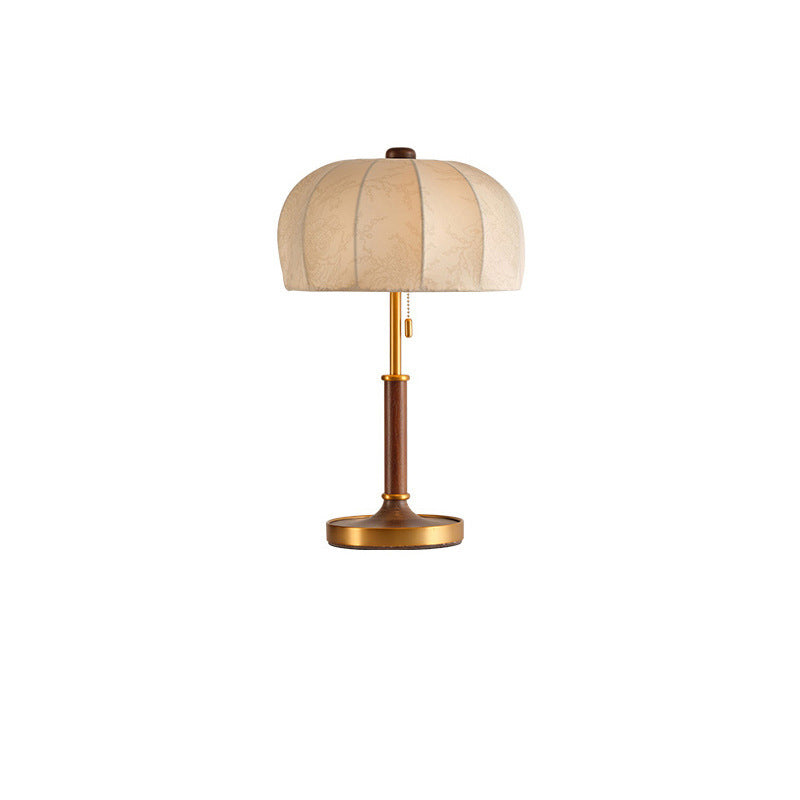 French Dome Table Lamp – 1-Light Ash Wood &amp; Metal Base with Fabric Shade for Bedroom