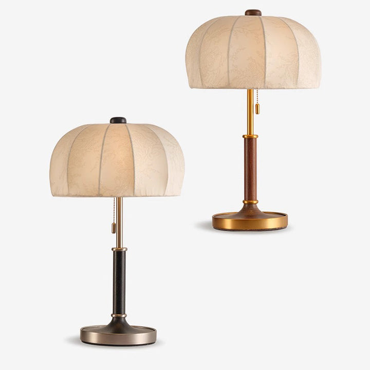 French Dome Table Lamp – 1-Light Ash Wood &amp; Metal Base with Fabric Shade for Bedroom