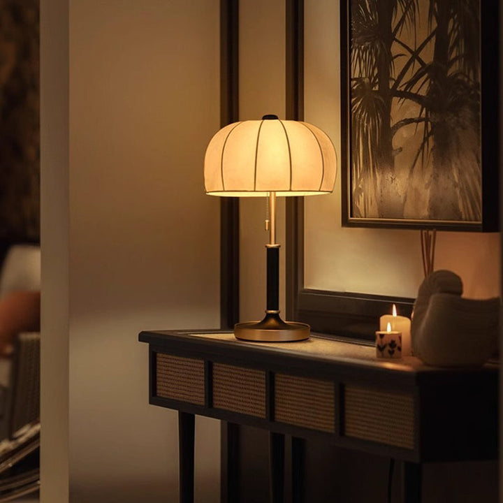French Dome Table Lamp – 1-Light Ash Wood &amp; Metal Base with Fabric Shade for Bedroom