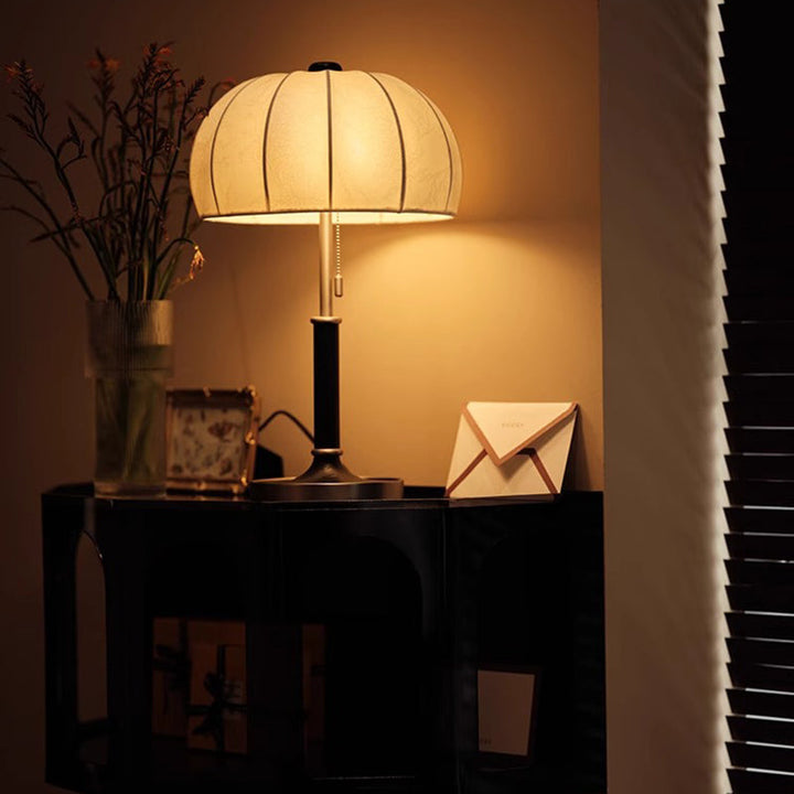 French Dome Table Lamp – 1-Light Ash Wood &amp; Metal Base with Fabric Shade for Bedroom