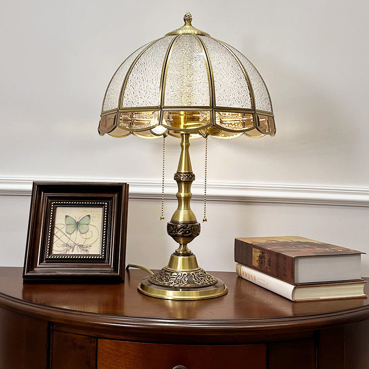 Traditional European Dome Copper Glass 2-Light Table Lamp For Bedroom