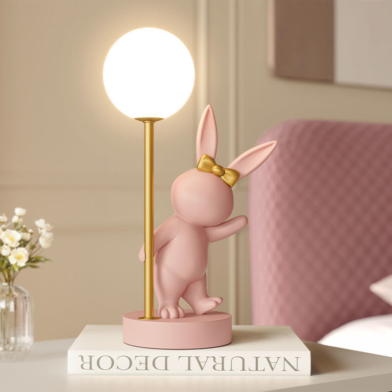 Contemporary Kids Table Lamp – Cartoon Rabbit Ceramic &amp; Metal LED Light for Bedroom