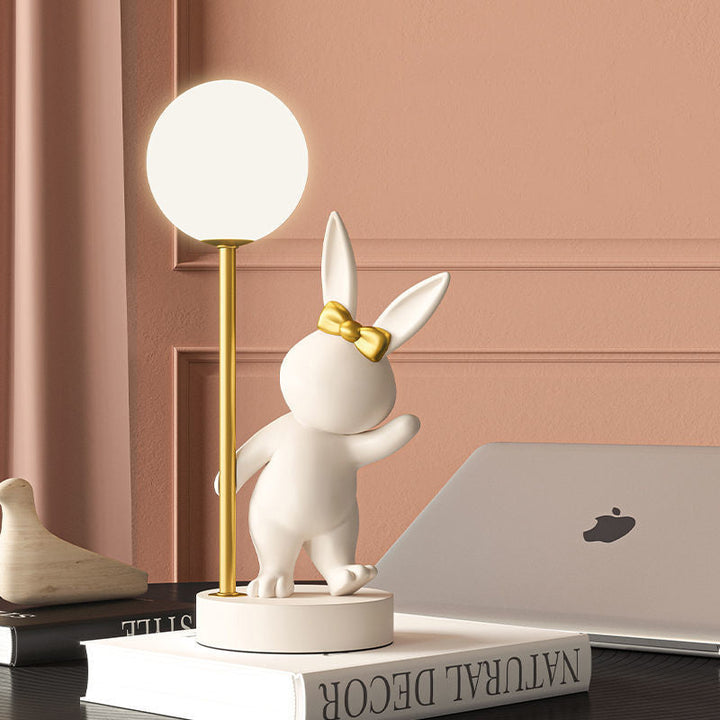 Contemporary Kids Table Lamp – Cartoon Rabbit Ceramic &amp; Metal LED Light for Bedroom