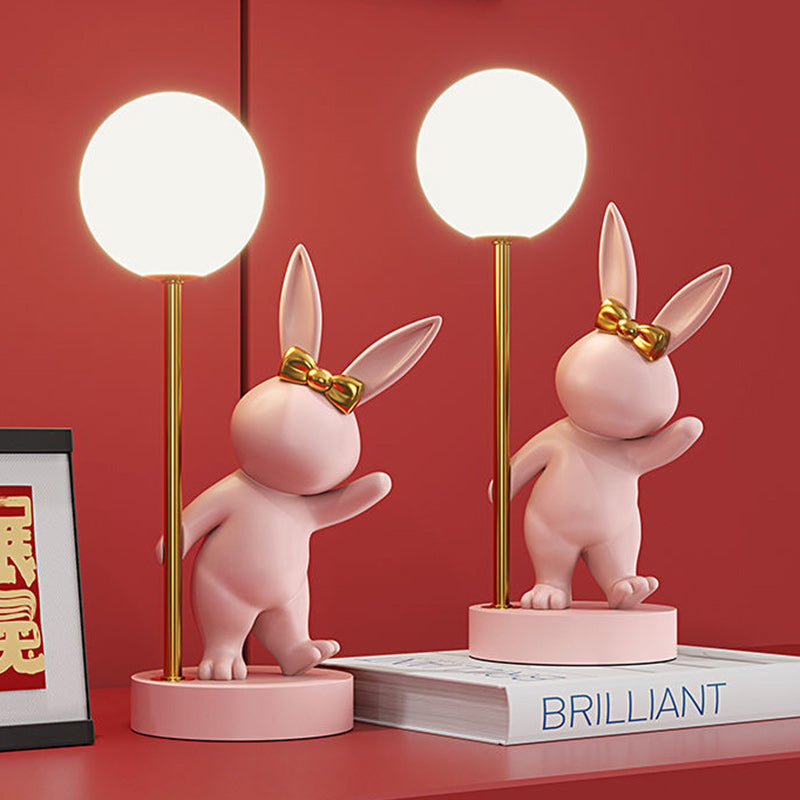 Contemporary Kids Table Lamp – Cartoon Rabbit Ceramic &amp; Metal LED Light for Bedroom