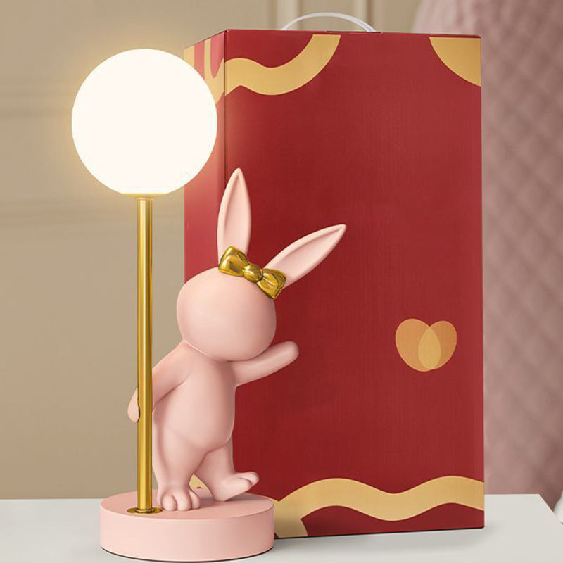 Contemporary Kids Table Lamp – Cartoon Rabbit Ceramic &amp; Metal LED Light for Bedroom