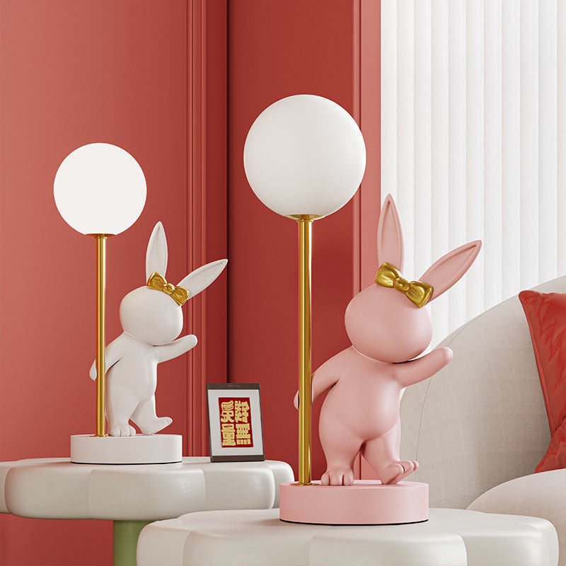Contemporary Kids Table Lamp – Cartoon Rabbit Ceramic &amp; Metal LED Light for Bedroom