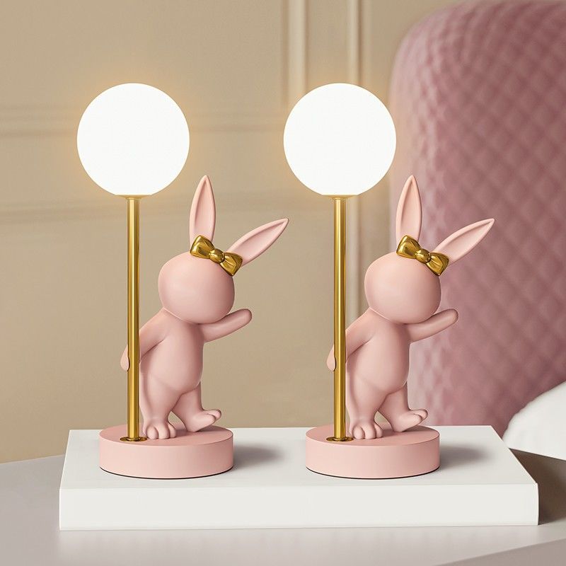 Contemporary Kids Table Lamp – Cartoon Rabbit Ceramic &amp; Metal LED Light for Bedroom
