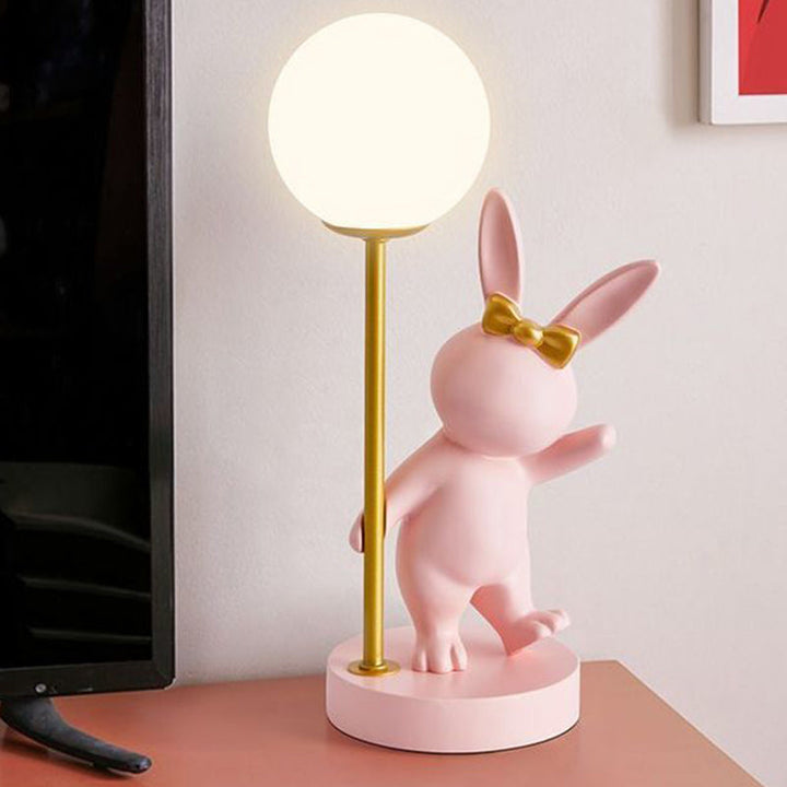 Contemporary Kids Table Lamp – Cartoon Rabbit Ceramic &amp; Metal LED Light for Bedroom