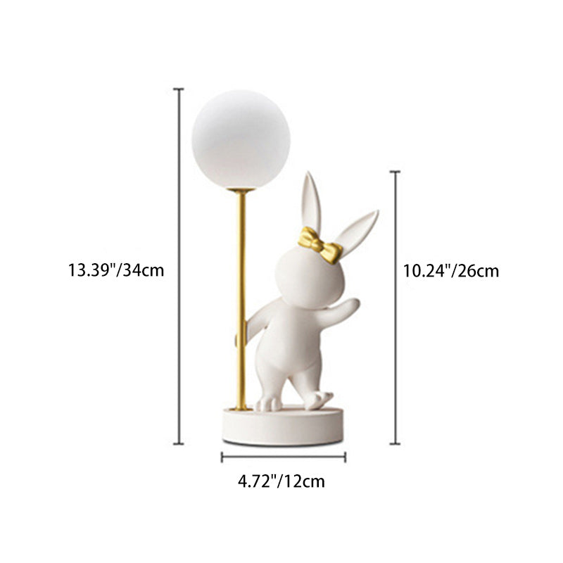 Contemporary Kids Table Lamp – Cartoon Rabbit Ceramic &amp; Metal LED Light for Bedroom