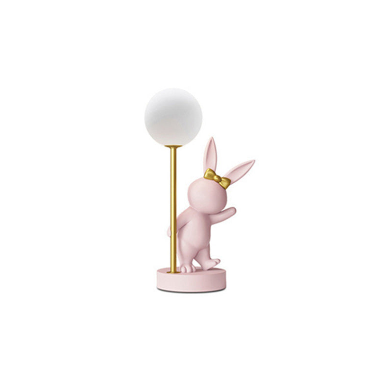 Contemporary Kids Table Lamp – Cartoon Rabbit Ceramic &amp; Metal LED Light for Bedroom