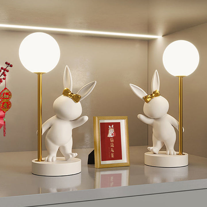 Contemporary Kids Table Lamp – Cartoon Rabbit Ceramic &amp; Metal LED Light for Bedroom