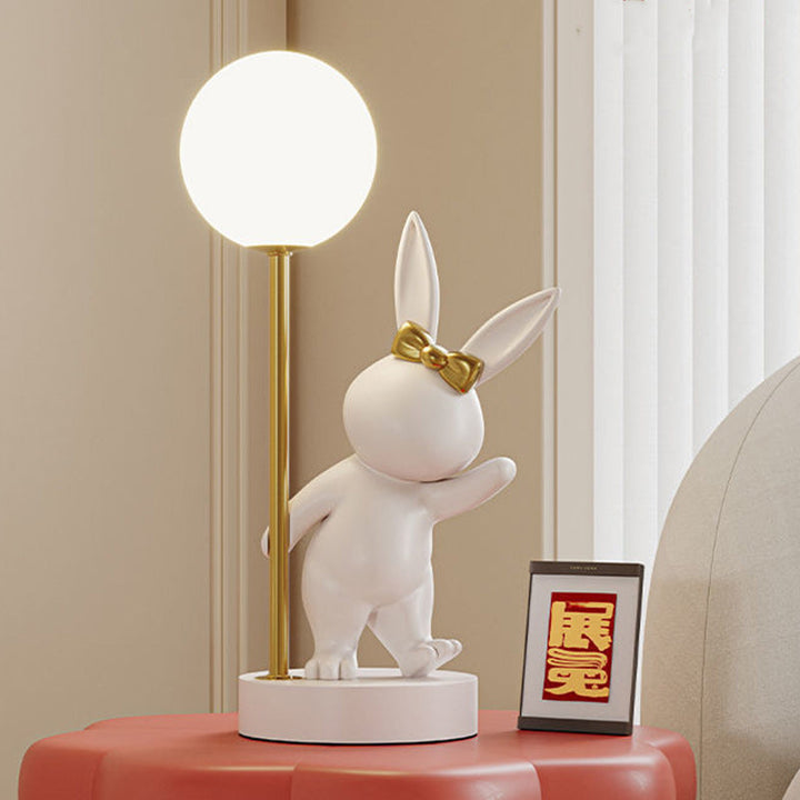 Contemporary Kids Table Lamp – Cartoon Rabbit Ceramic &amp; Metal LED Light for Bedroom