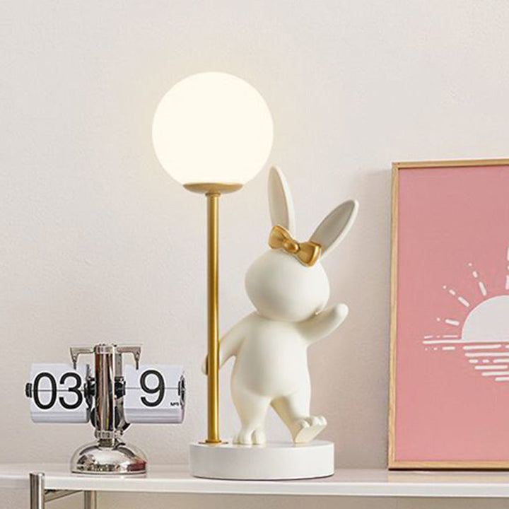 Contemporary Kids Table Lamp – Cartoon Rabbit Ceramic &amp; Metal LED Light for Bedroom