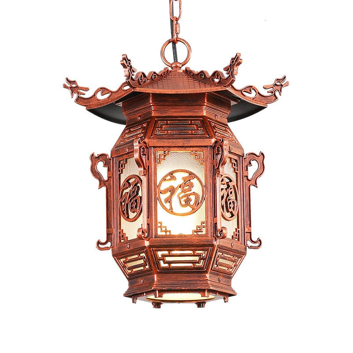 Traditional Chinese Lantern Aluminum PVC 1-Light Pendant Light For Outdoor Patio