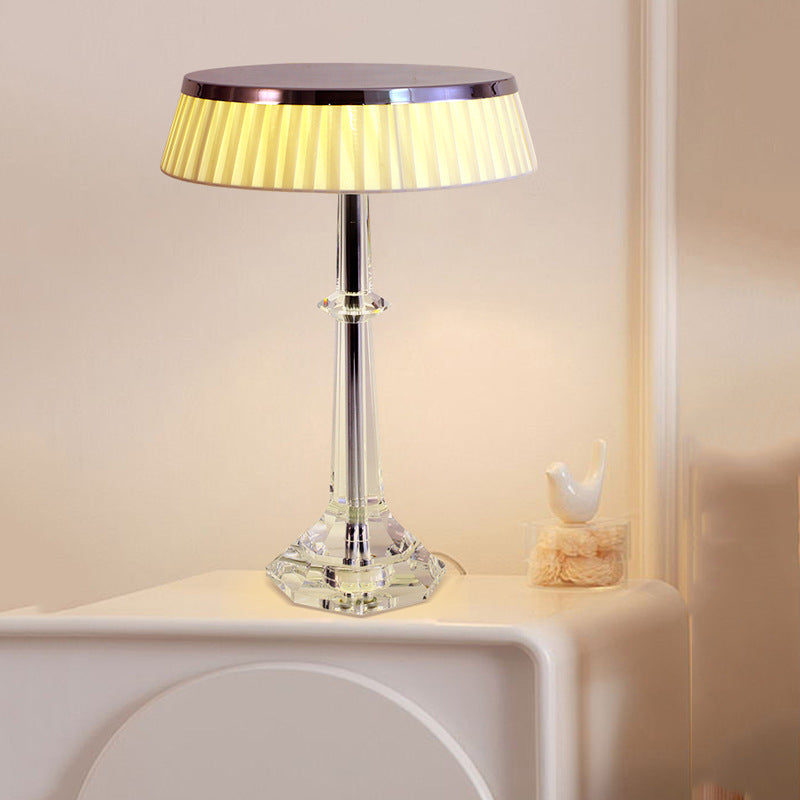 Modern Luxury Round Iron Crystal 1-Light Table Lamp For Bedroom