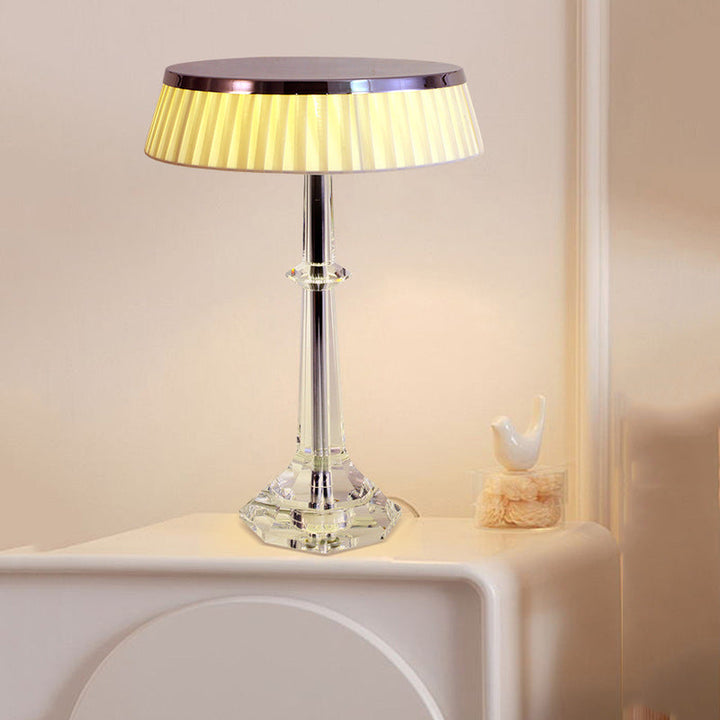 Modern Luxury Round Iron Crystal 1-Light Table Lamp For Bedroom