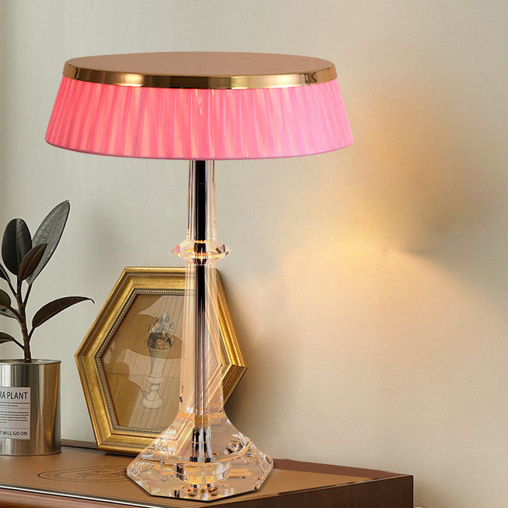 Modern Luxury Round Iron Crystal 1-Light Table Lamp For Bedroom