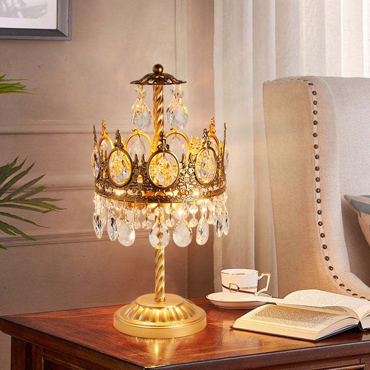 Modern Luxury Crown Iron Crystal 2-Light Table Lamp For Bedroom