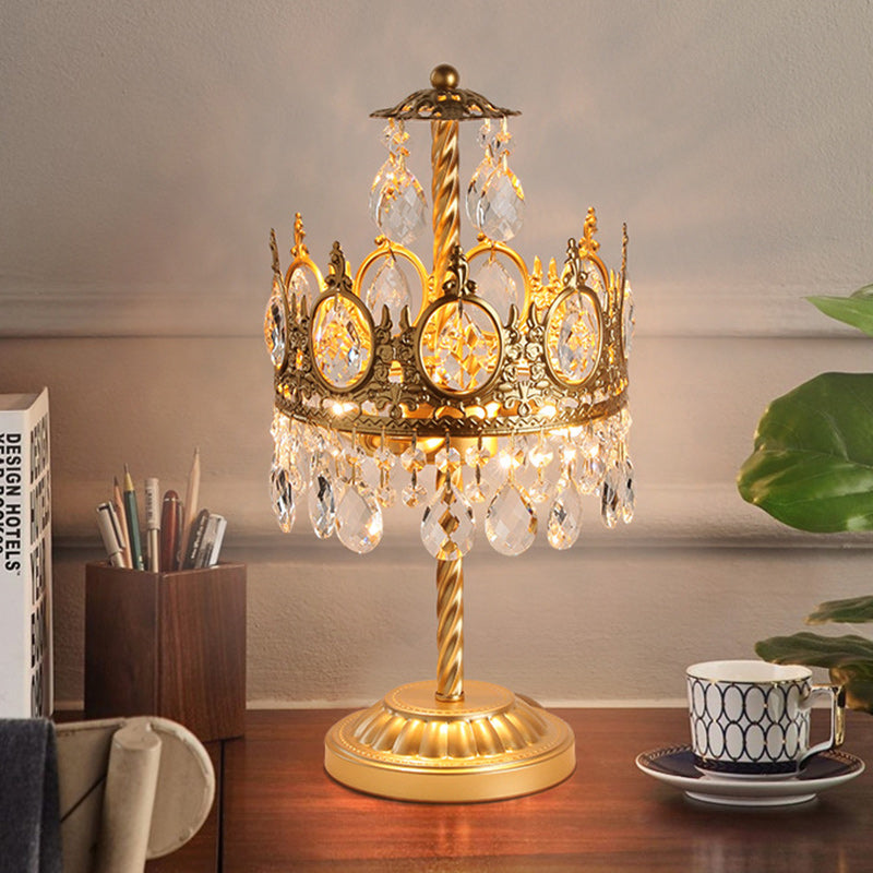Modern Luxury Crown Iron Crystal 2-Light Table Lamp For Bedroom
